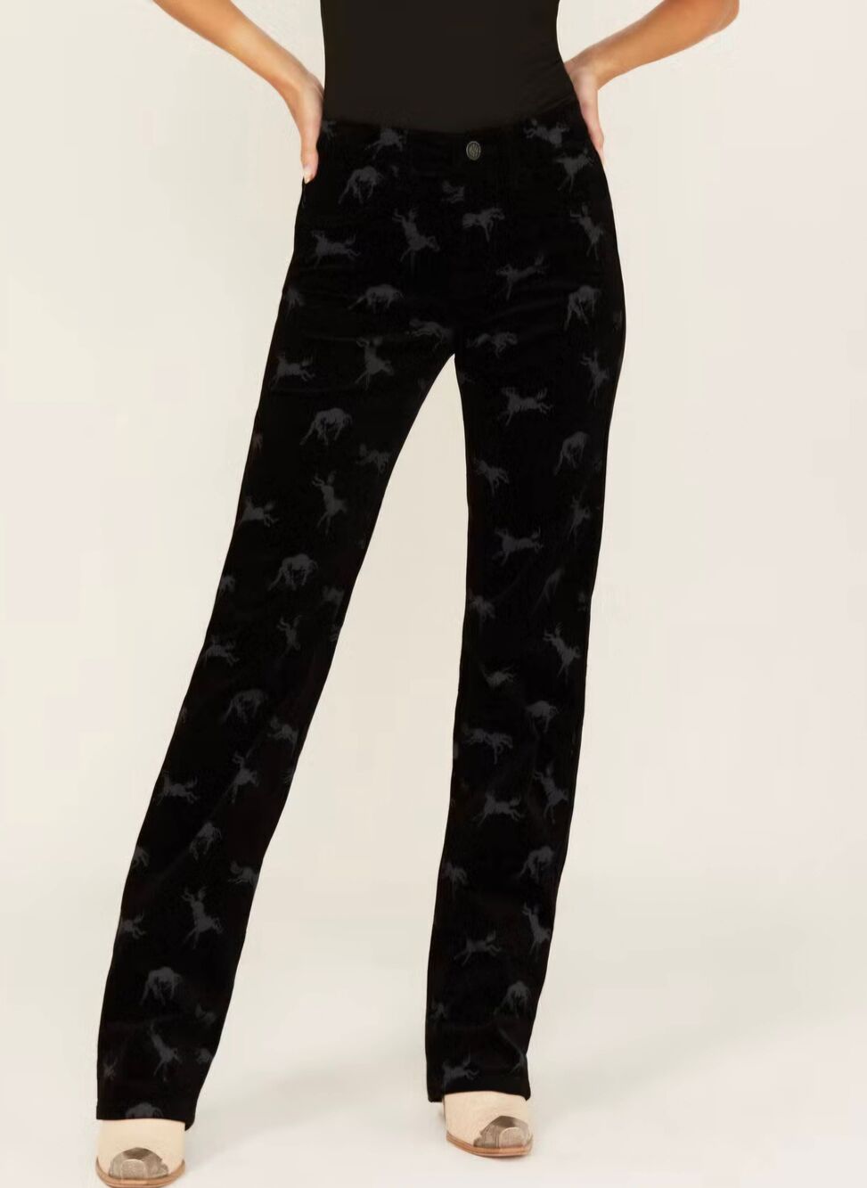 Rock & Roll Denim Bargain Modest Bootcut Black Horse Corduroy Pants 27 Western